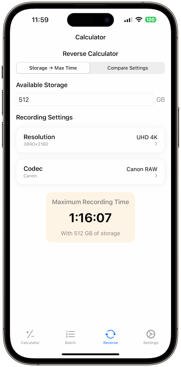 video-size-calculator screenshot 2